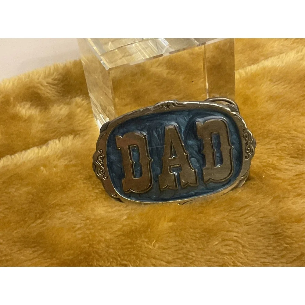 Vintage DAD Belt Buckle Blue Enamel Brass Tone Father's‎ Day Gift